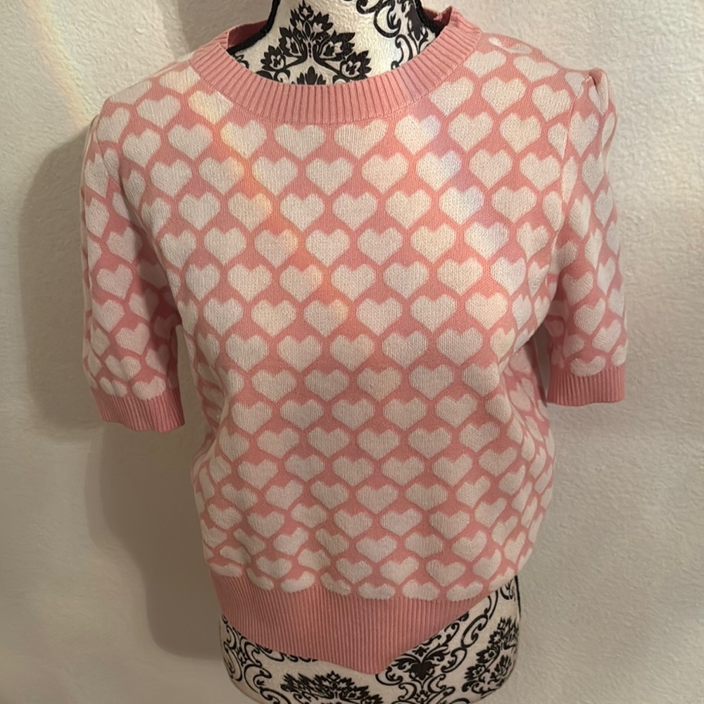 Pink Heart Pattern Sweater